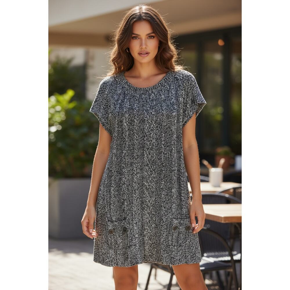 Style & Co Marled Knit Sweater Dress XL Cable Knit Pocket Dress Gray